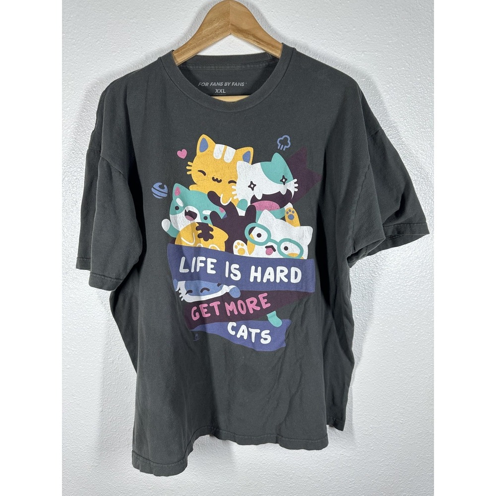 For Fans By Fans Shirt Mens 2XL Black Life Is Hard Get More Cats Tee Graphic - Picture 1 of 6